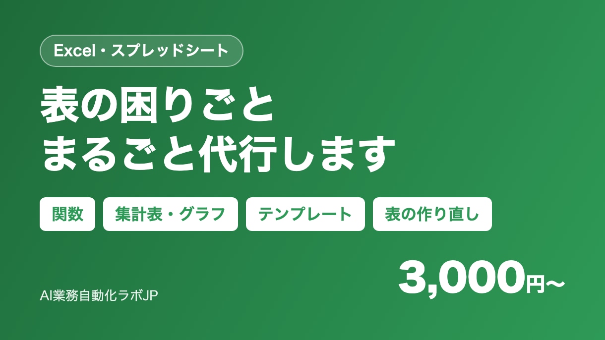 Excelの作業をまるごと代行します 関数・集計表・グラフ・テンプレ作り。困ったらまず相談を イメージ1