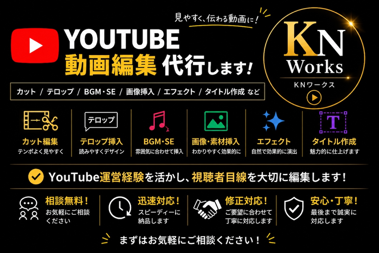YouTube動画編集を代行します カット・テロップ・BGMまで丁寧に対応します イメージ1