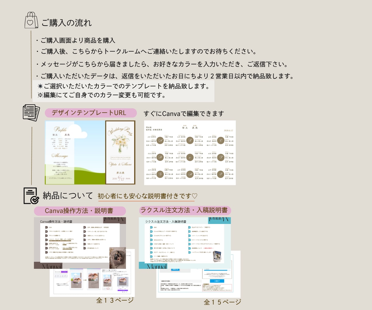 誰でもすぐ出来る席次表テンプレート♡カラー選べます Canva操作・説明書 / ラクスル印刷入稿ガイド付きで安心 イメージ2