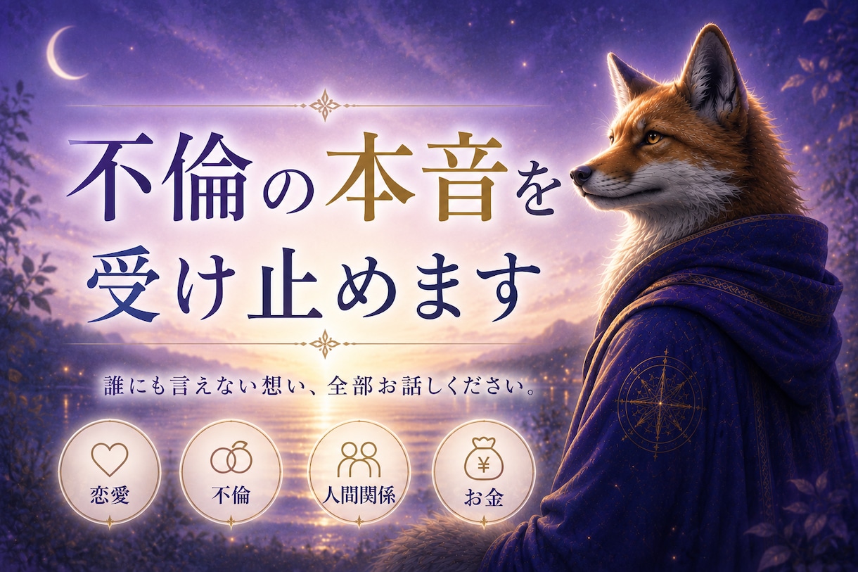 否定しない、不倫の本音を受け止めます ★購入前のご相談歓迎！3往復程度無料でお気軽にどうぞ★ イメージ1