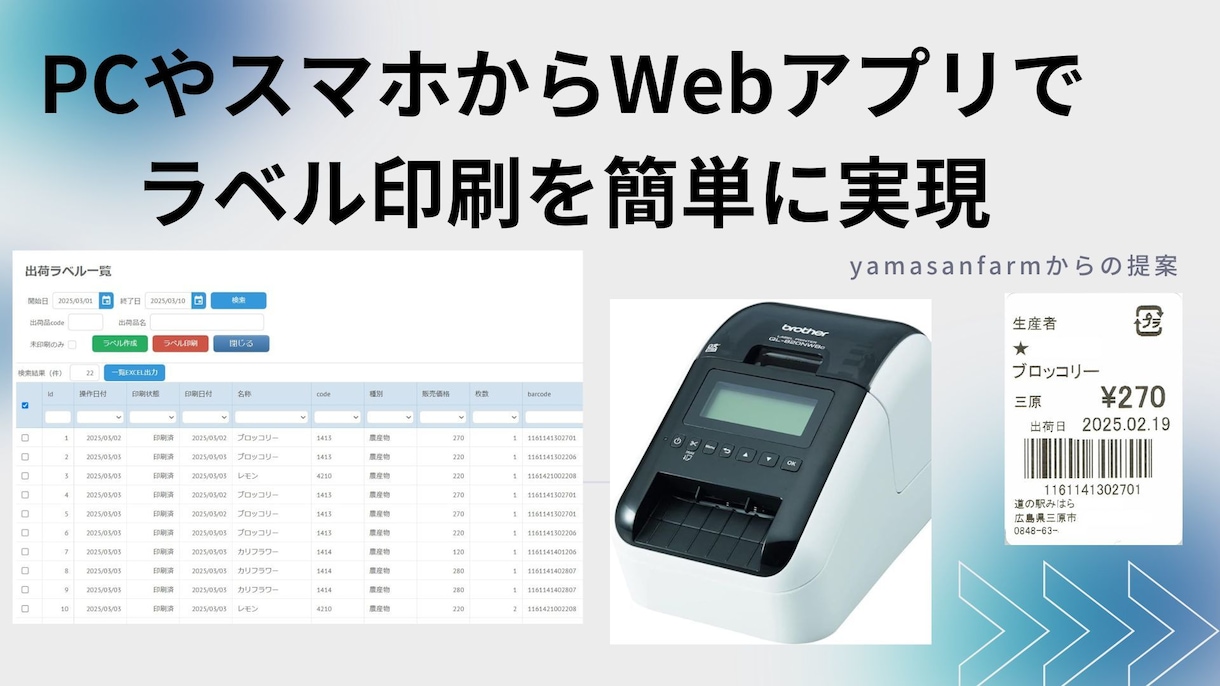 Webアプリでラベル印刷を簡単に実現します スマホやPCから簡単に指定フォームで印刷を イメージ1