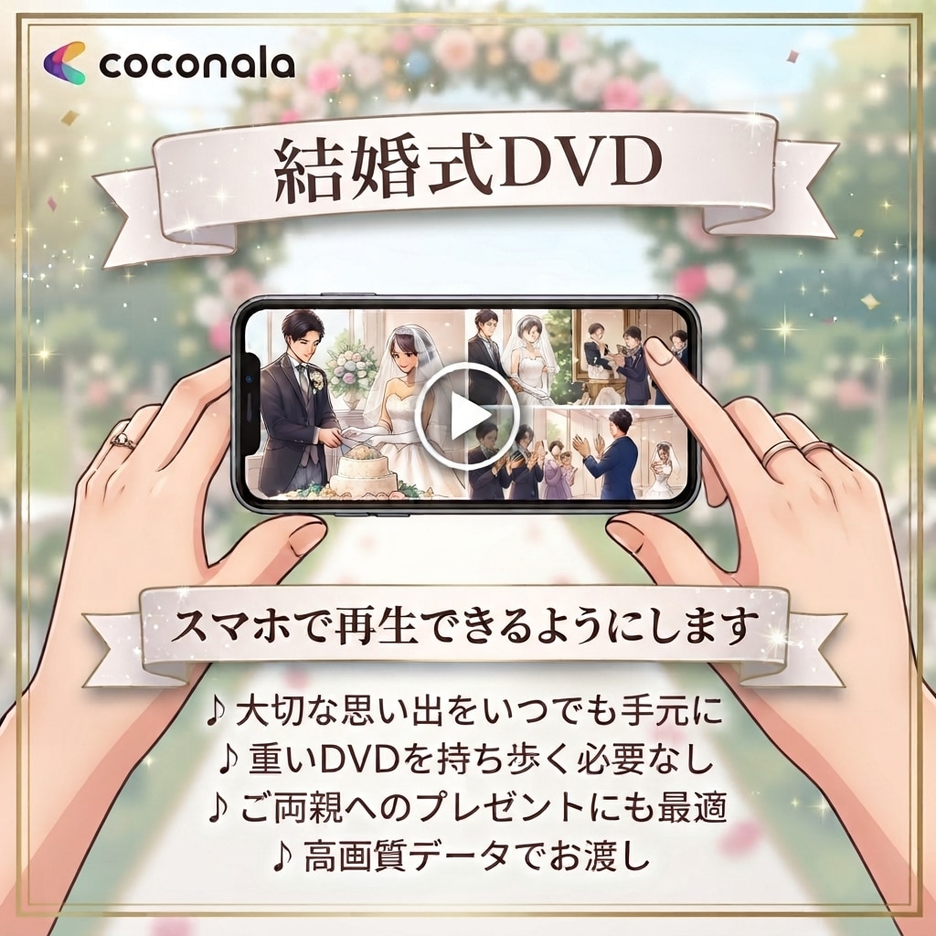 結婚式のDVDをスマホで再生できるようにします 結婚式のDVDをスマホ・タブレットに保存・再生しよう イメージ1
