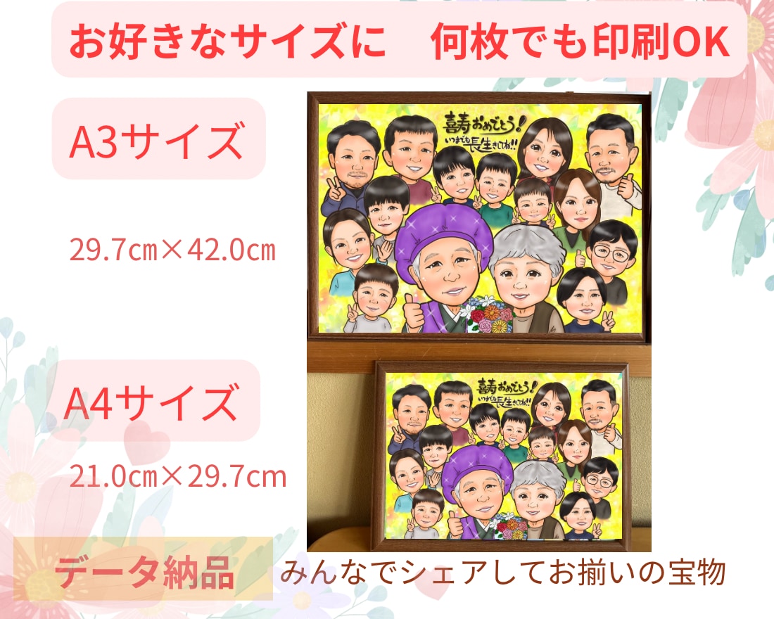 長寿祝いや記念日に大人数似顔絵！お描きします ♪還暦•米寿•大切な記念日に笑顔ひろがる似顔絵ギフトを♪ イメージ5
