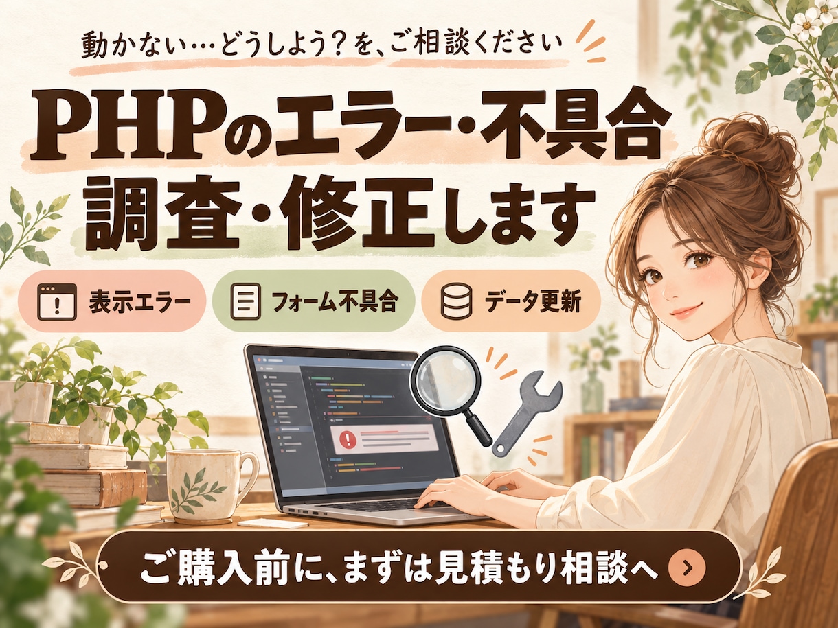 PHPのエラー・不具合を調査して修正します 突然のエラーや動かない機能、まずはご相談ください イメージ1
