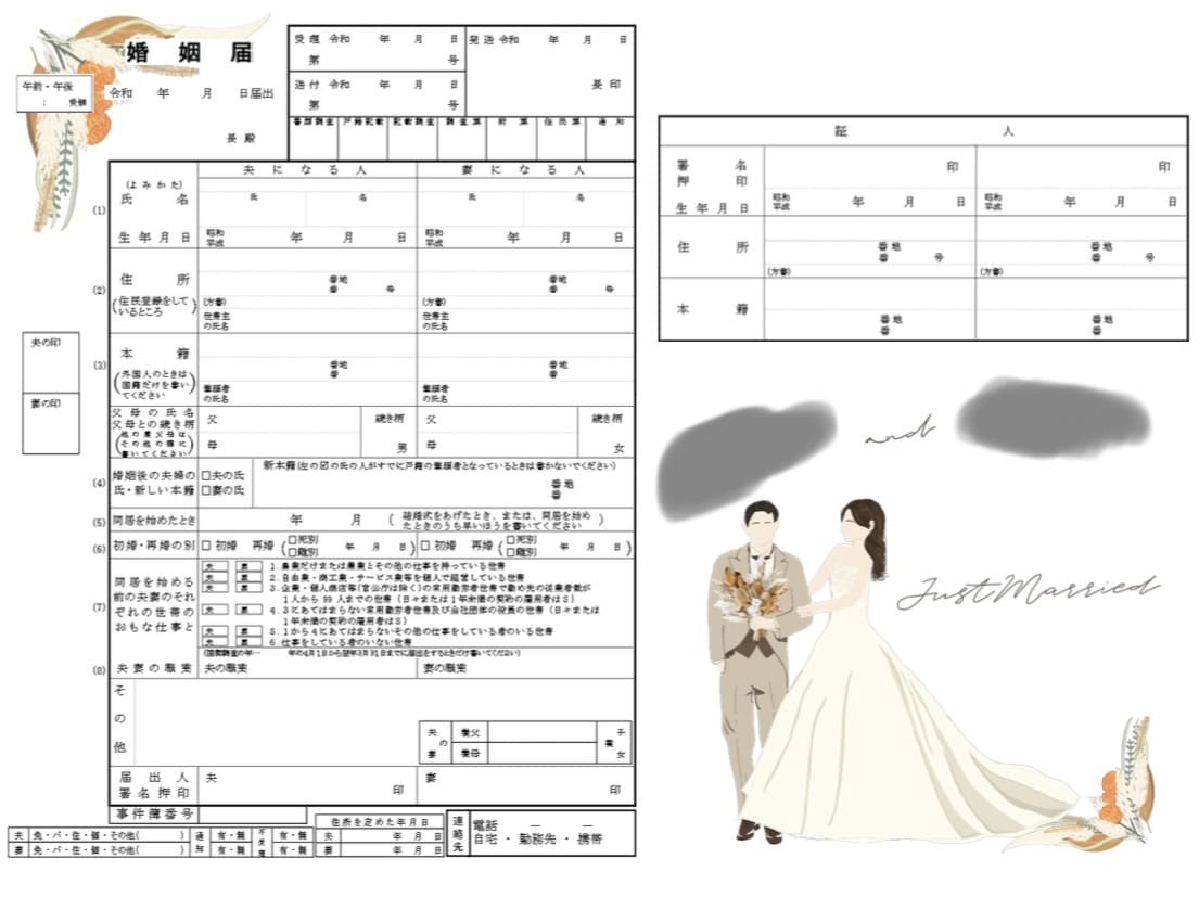 大切な日をイラストに残します ウェルカムボード・オリジナル婚姻届の挿絵（★データお渡し） イメージ3