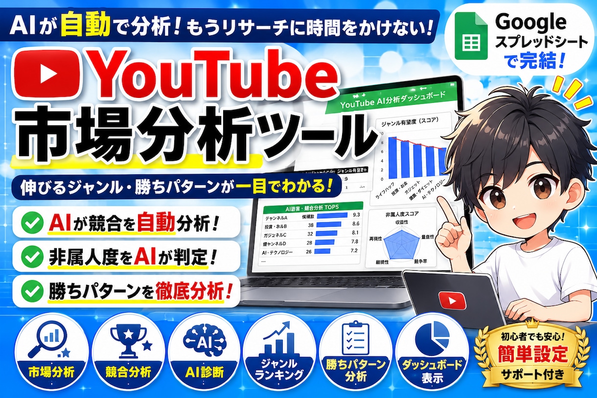 YouTube市場分析ツールを提供します 競合分析・ジャンル分析・勝ちパターン分析をAIで自動化 イメージ1