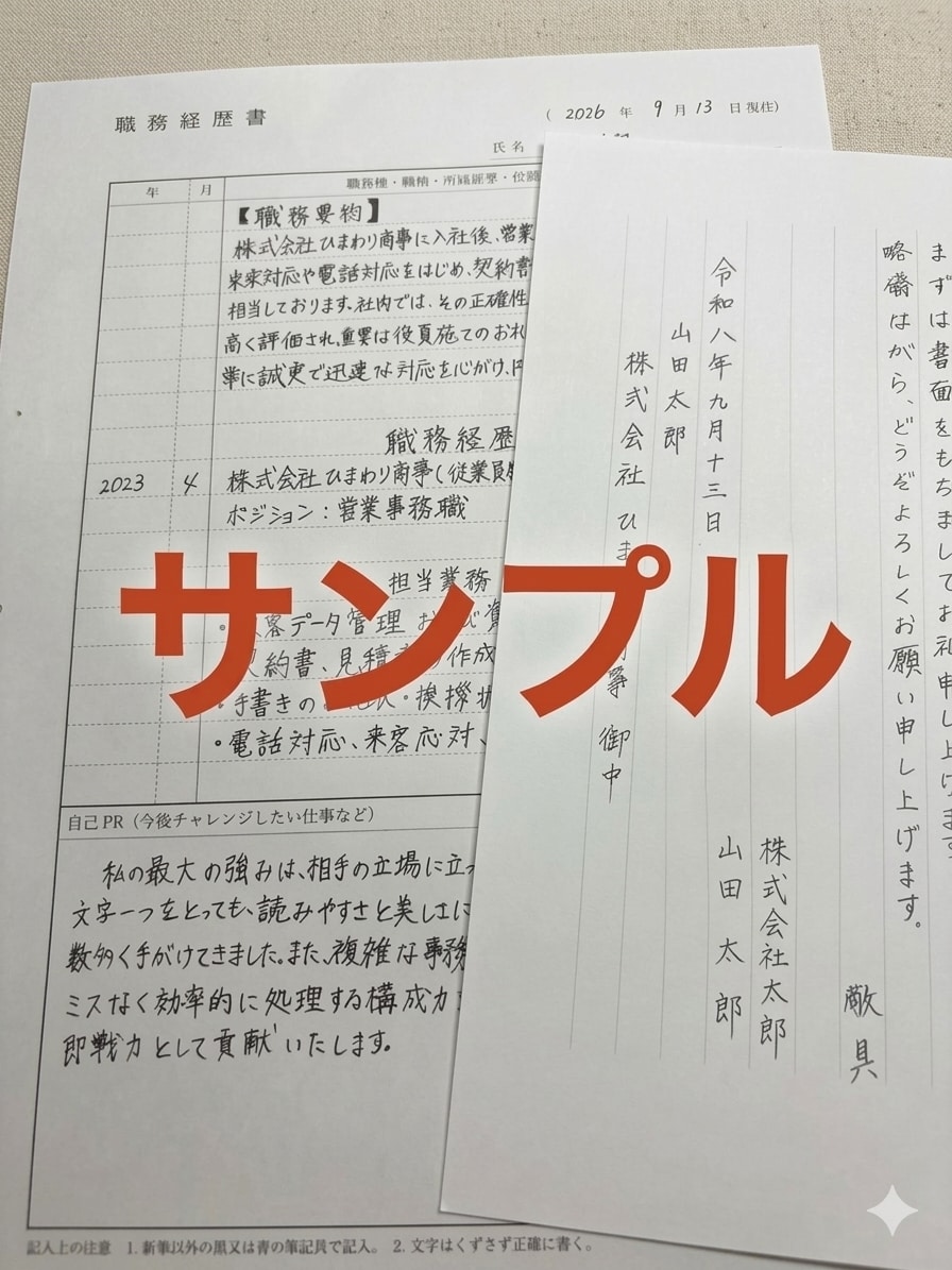 履歴書や職務経歴書、お礼状等を美文字で代筆します 大切な書類を丁寧に清書いたします。 イメージ1