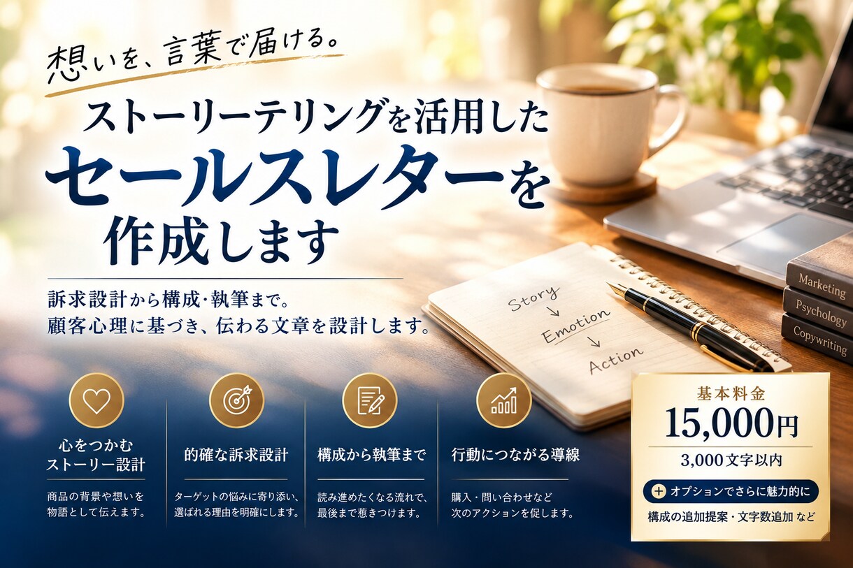 ストーリーで伝わるセールスレターを作成します 訴求設計から執筆まで。顧客心理に響く文章を作成します イメージ1