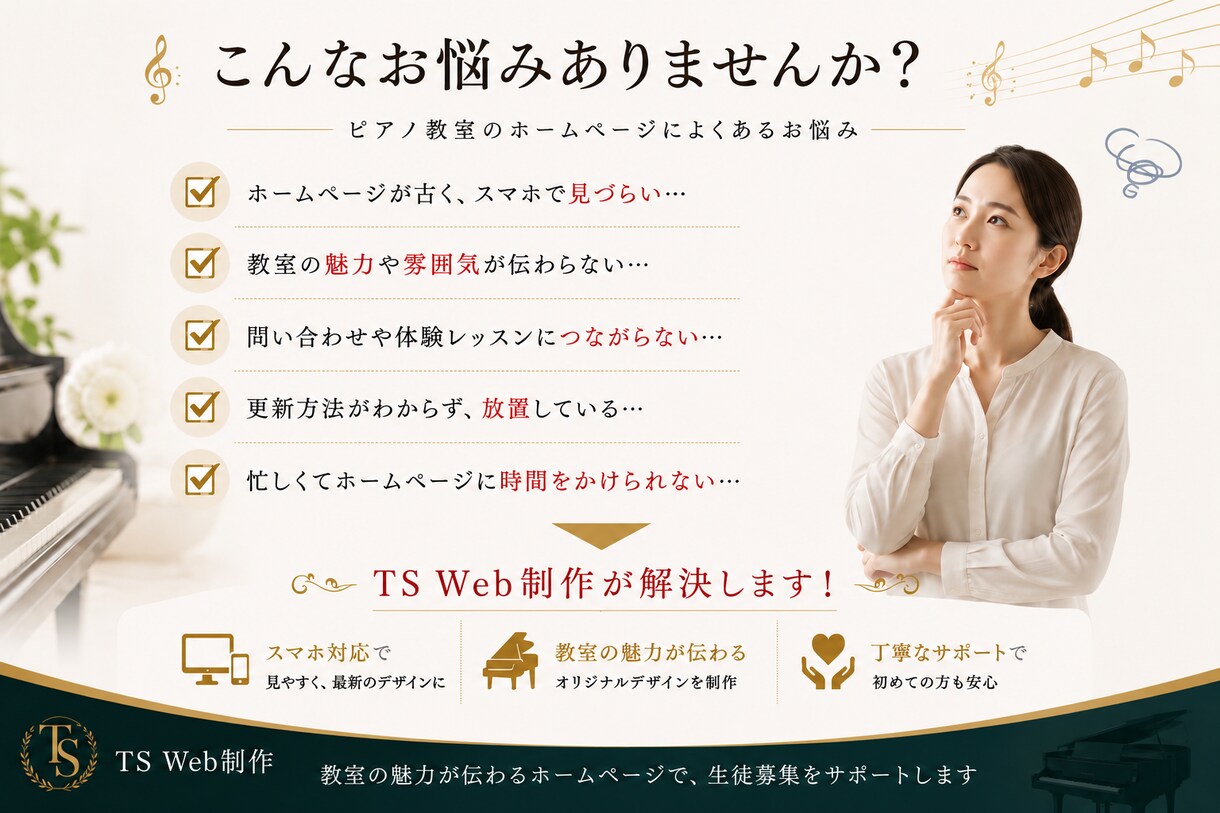 ピアノ教室専門｜体験申込につながるHP作ります 教室の雰囲気が伝わり体験申込につながるHPに イメージ3