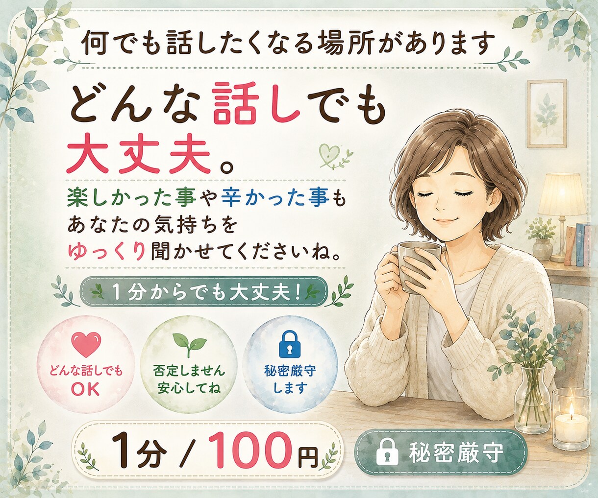 1分だけでもそのモヤモヤした話し聞きます モヤモヤした気持ち1分だけでも話してスッキリしませんか？ イメージ1