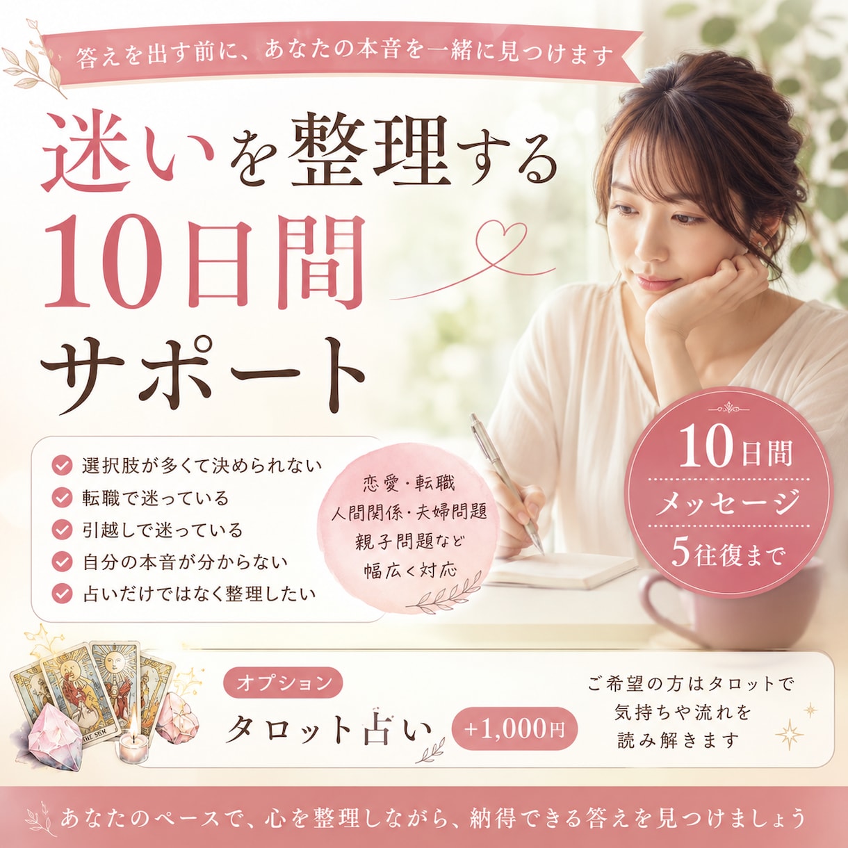 迷い/選択/気持ちの整理を10日間サポートします メッセージ5往復まで◆恋愛/転職/引越し/自分の本音幸せ探し イメージ1