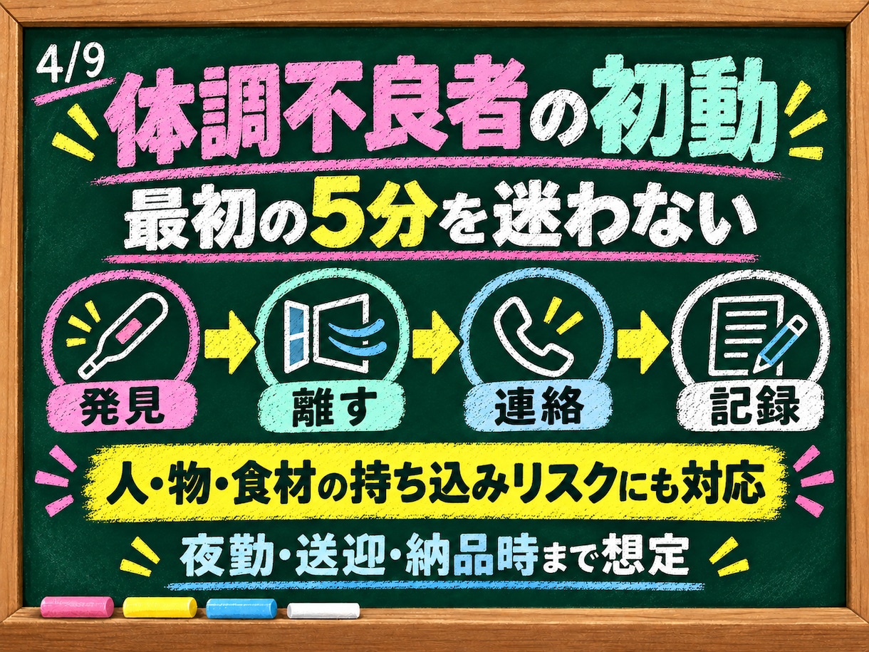 現役施設管理職が感染症・食中毒研修一式を提供します 動画9本と実践フローで初動・連携・記録まで整えます イメージ4