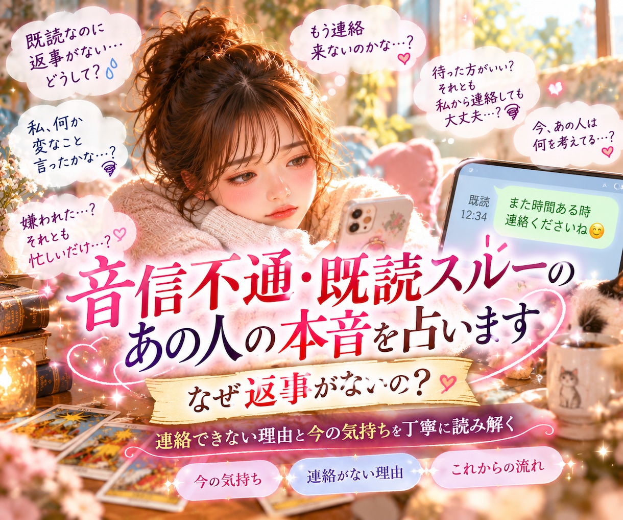 音信不通・既読スルーのあの人の本音を占います 返事が来ない…連絡できない理由と今の気持ちを丁寧に読み解く イメージ1