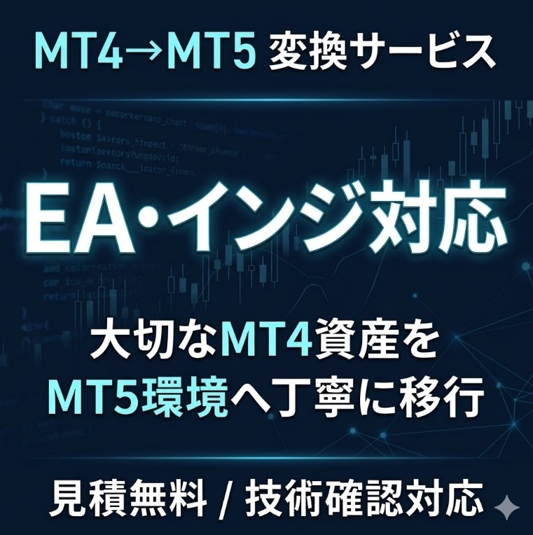 MT4のインジ・EAをMT5へ変換します 大切なMT4資産を、MT5環境で使える形へ丁寧に移行します イメージ1