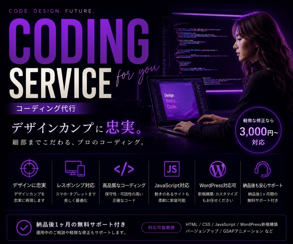 丁寧・迅速・低価格でコーディング代行します レスポンシブ対応、納品まで修正無制限 イメージ1