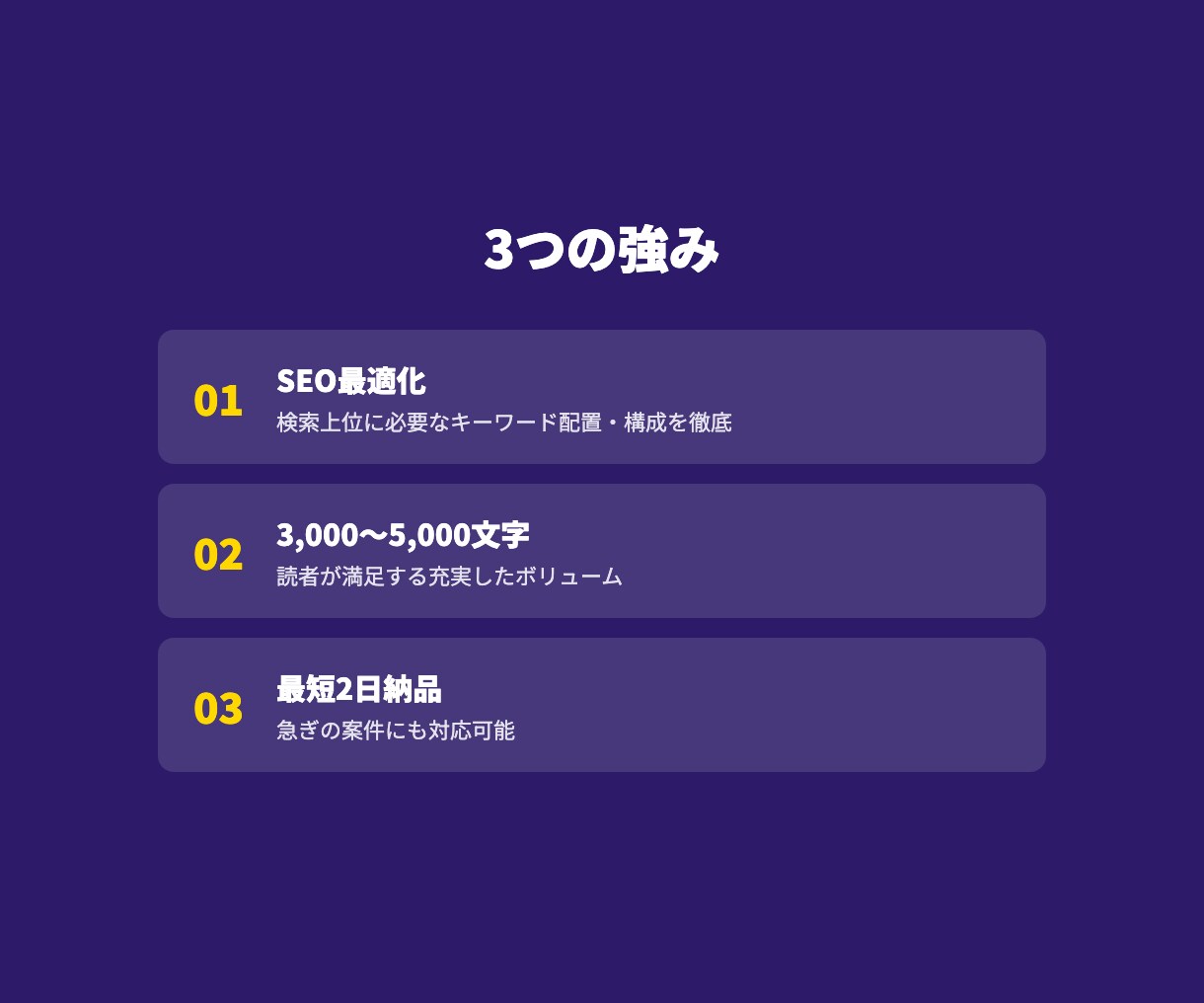 SEO対策の記事を作成します 検索上位を狙うSEO記事をプロが最短2日で納品します イメージ3