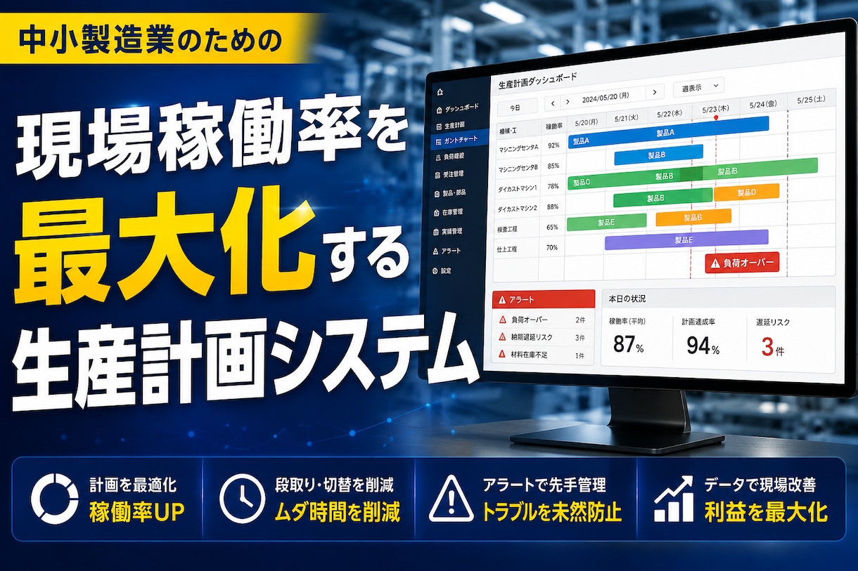 現場稼働率を最大化する生産計画システムを構築します 高額システムを使わずに段取り替え最少化と欠品防止を両立！ イメージ1