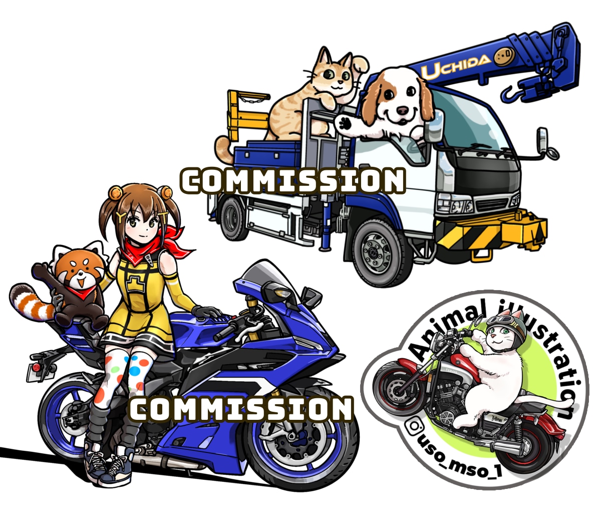 動物やマスコットキャラクターと車・バイクを描きます 商用・プレゼント・グッズ・ステッカーに◎乗物単体でもOK イメージ3