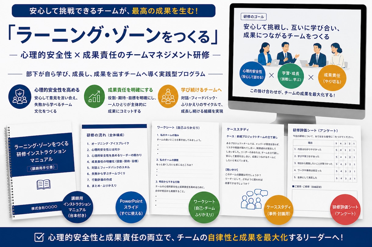 プロが設計した研修パッケージを提供します 心理的安全性×成果責任で「成果を出すチーム」をつくる！ イメージ1