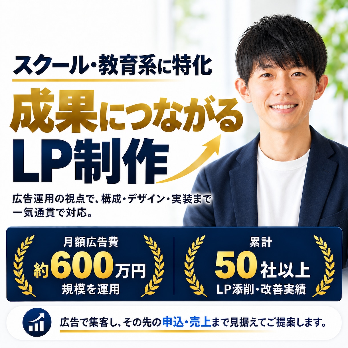 スクール系特化の広告から逆算したLPを作ります 現役Meta広告運用者が構成・デザイン・実装・計測まで対応 イメージ1