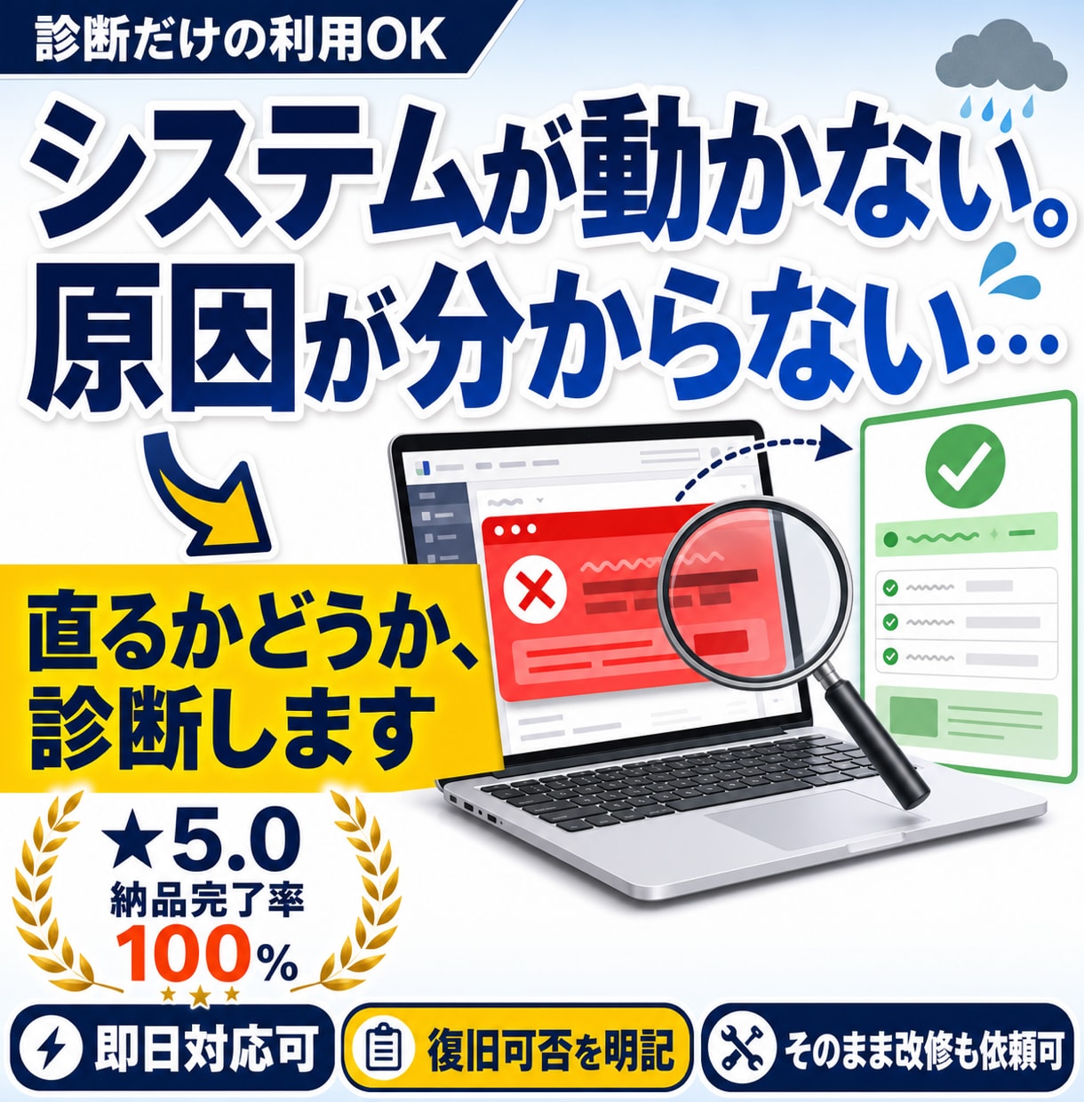 システムエラーの原因を即日診断します 診断のみのご利用も歓迎、復旧できるか可否を先に確認します イメージ1