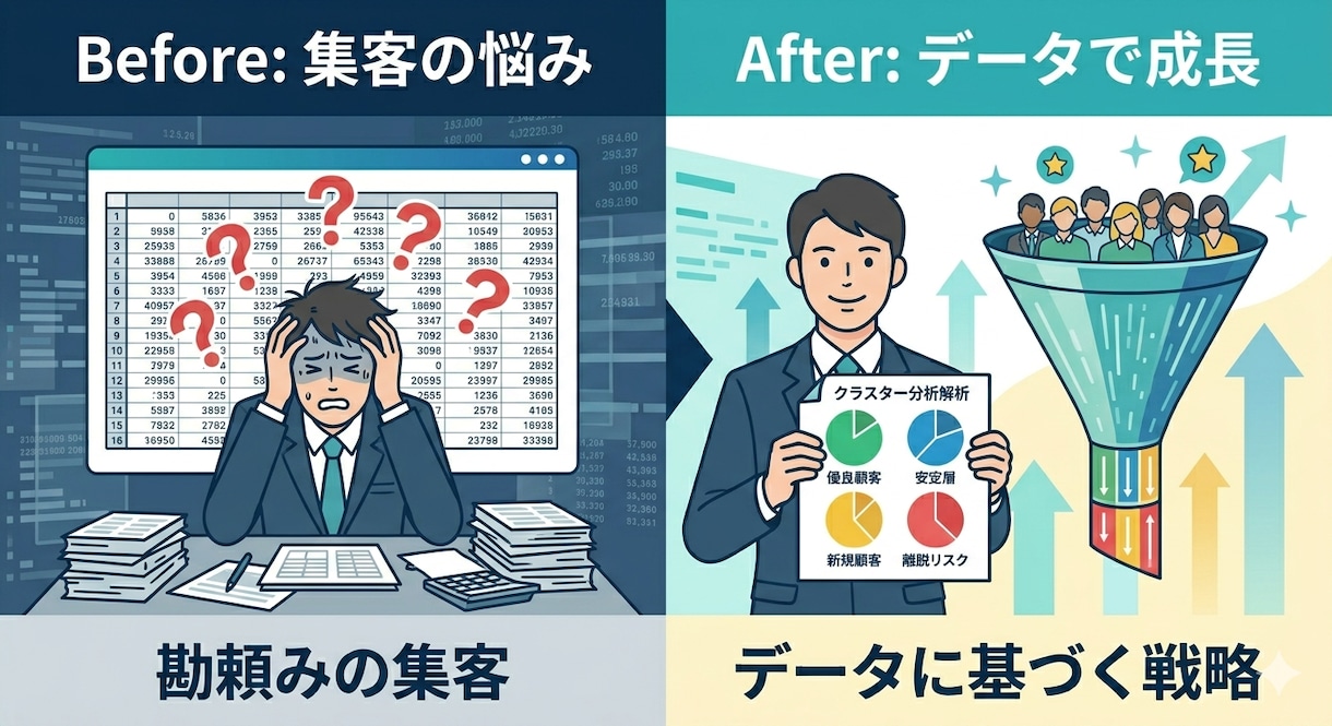 統計的なクラスター分析で顧客タイプ別に可視化します ​勘に頼らない。統計学で「隠れた優良顧客」を特定・分析します イメージ4