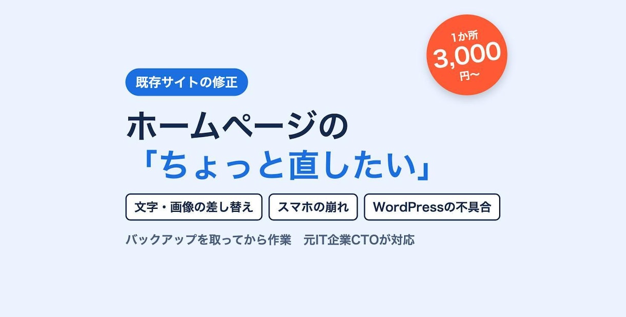 HPの修正・WordPressの不具合を直します 1か所3,000円から。文字の差し替えも大歓迎です イメージ1