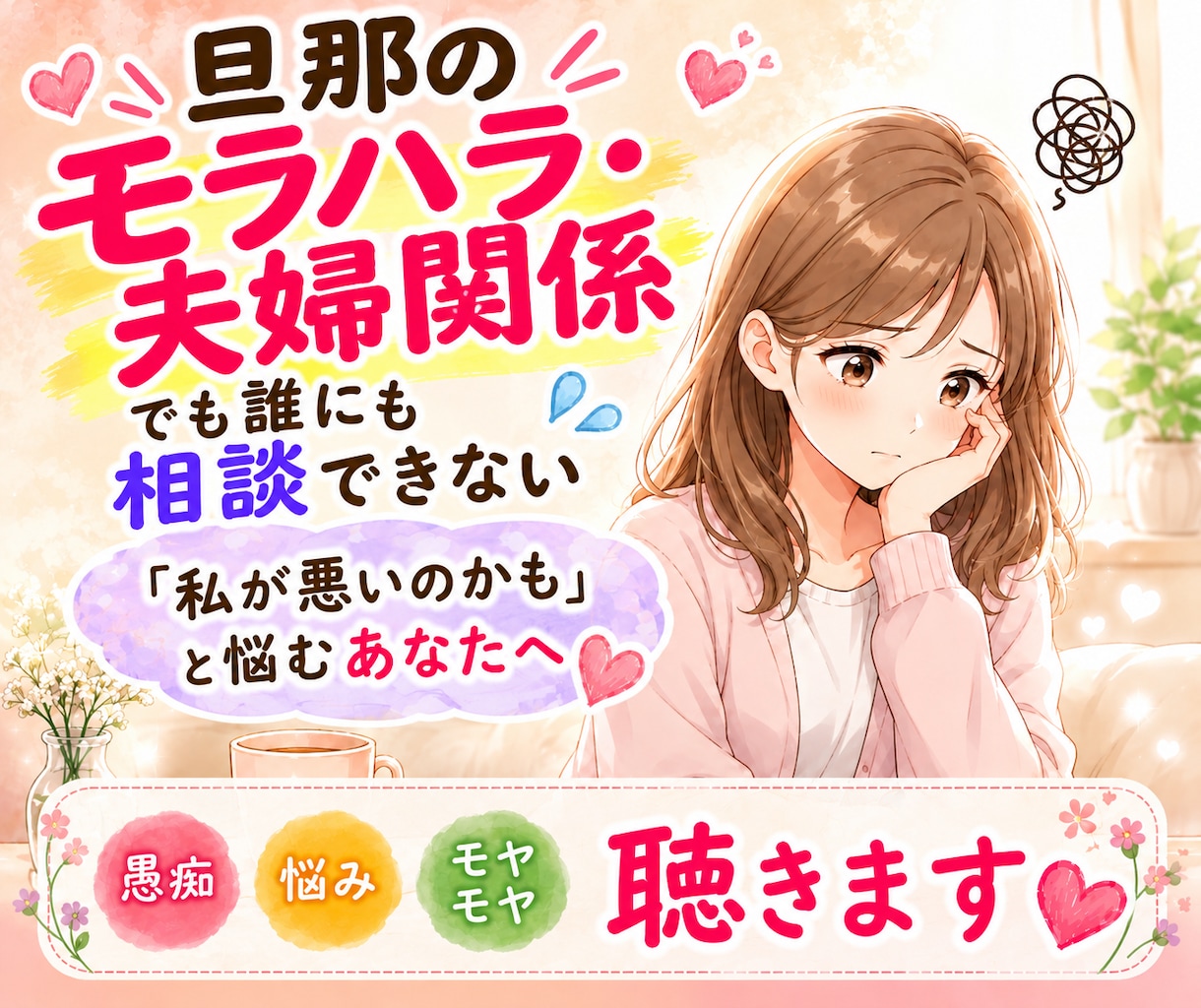 夫婦関係・モラハラの悩みをじっくり聴きます 「私が悪いの？」と悩むあなたの気持ちを一緒に整理します イメージ1