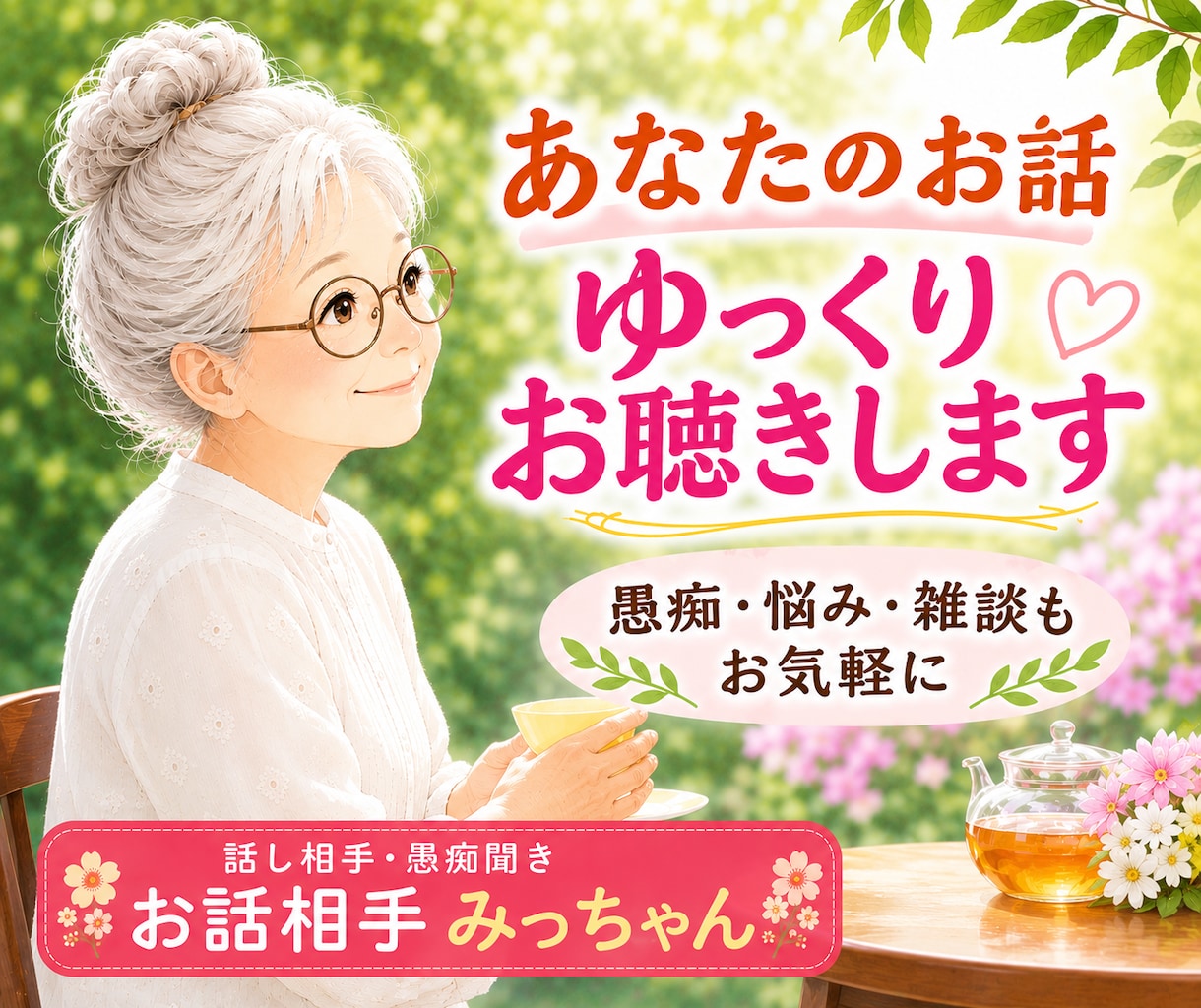 愚痴も雑談も☆ みっちゃんがお話相手になります 人生経験豊かな私が、あなたのお話をゆっくりお聴きします♡ イメージ1