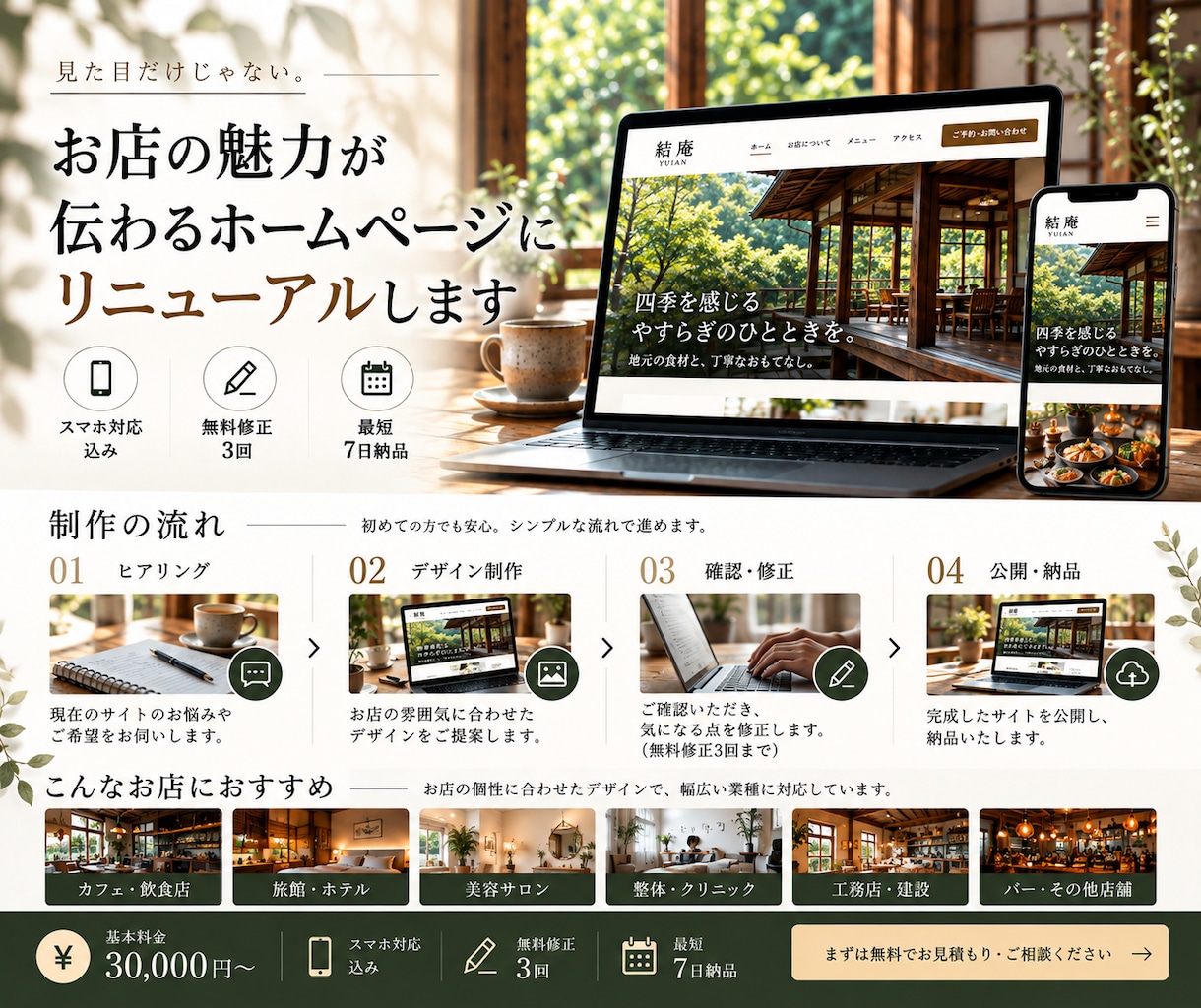 今あるHPをもっと綺麗に見やすくさせていただきます 古いデザインを一新！スマホ対応で見やすいサイトへ イメージ2