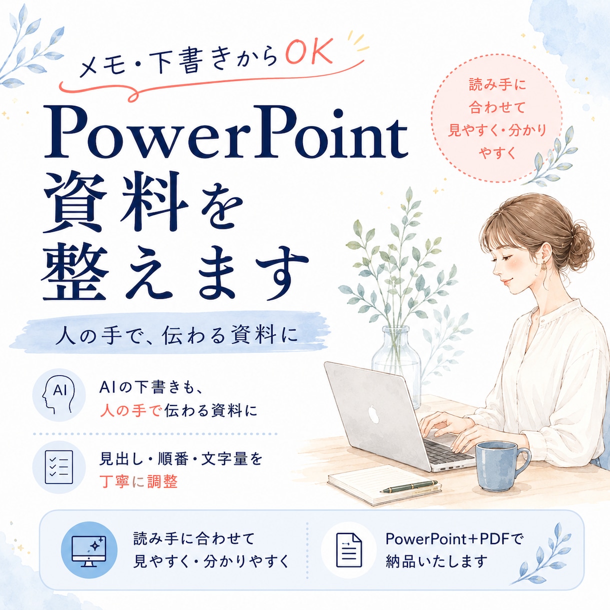 メモをPowerPoint資料に整えます 下書き・メモから伝わる資料へ整えます イメージ1