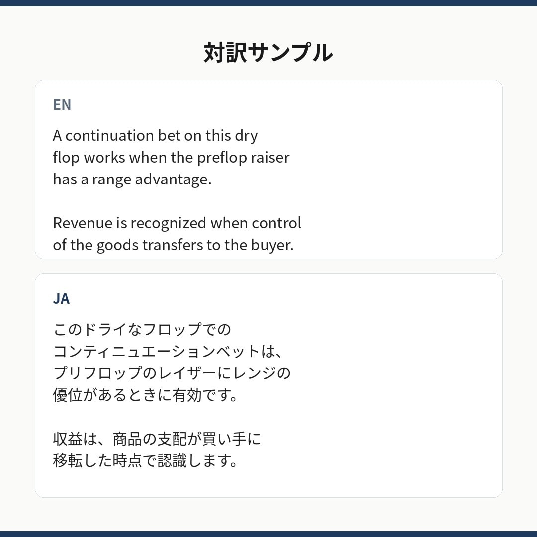 ポーカー・会計の英語記事を日本語にします 専門用語を崩さない自然な日本語 イメージ2