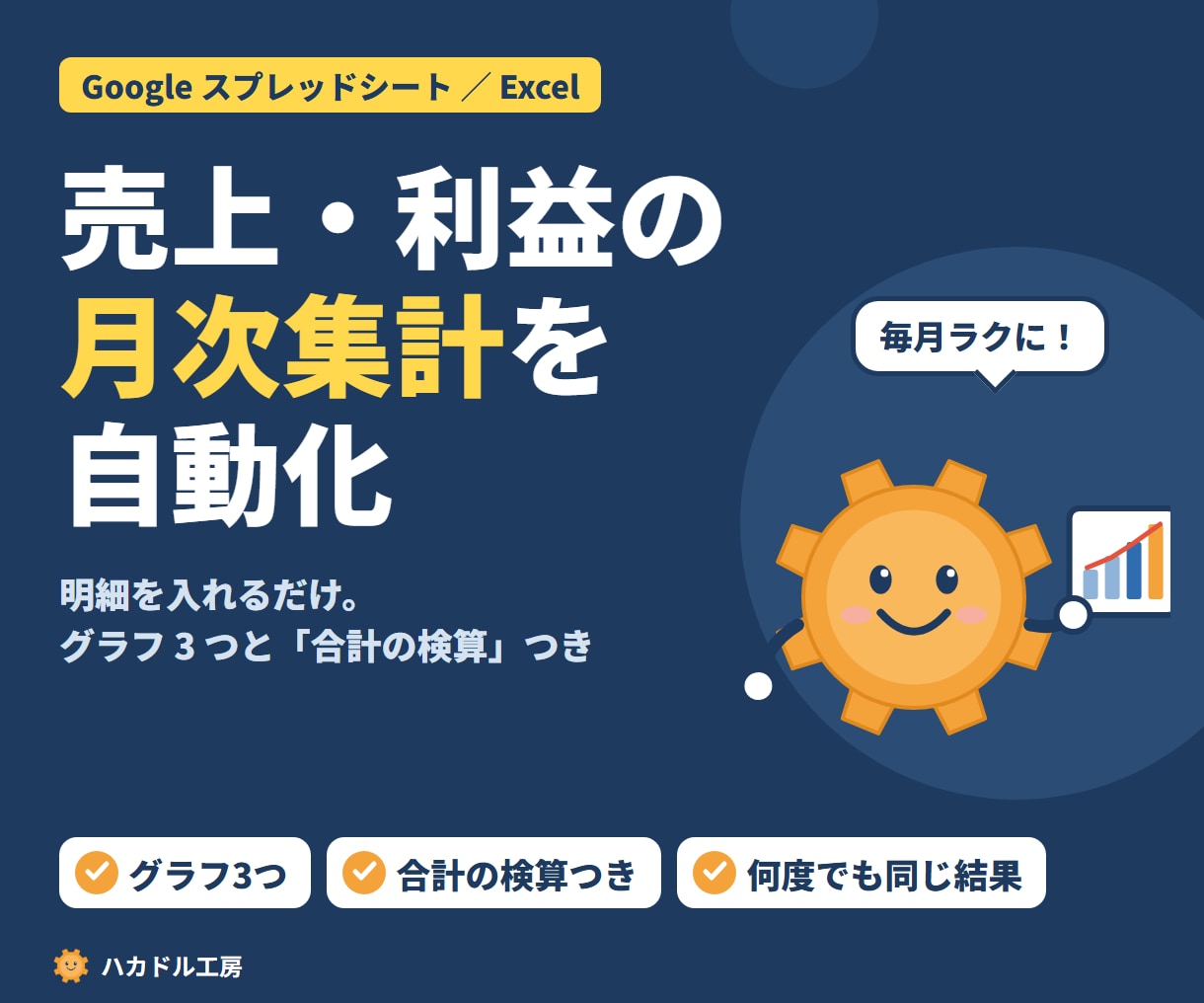 売上・利益の月次集計とグラフを自動で作ります 明細を入れるだけ、合計の検算つき月次レポート イメージ1