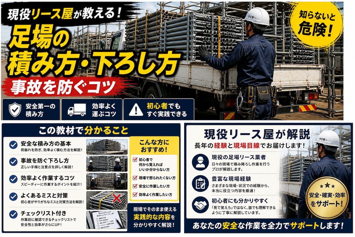 足場材の安全な積み方・下ろし方を提供します 初心者でも分かる｜安心安全な実践ノウハウ イメージ1