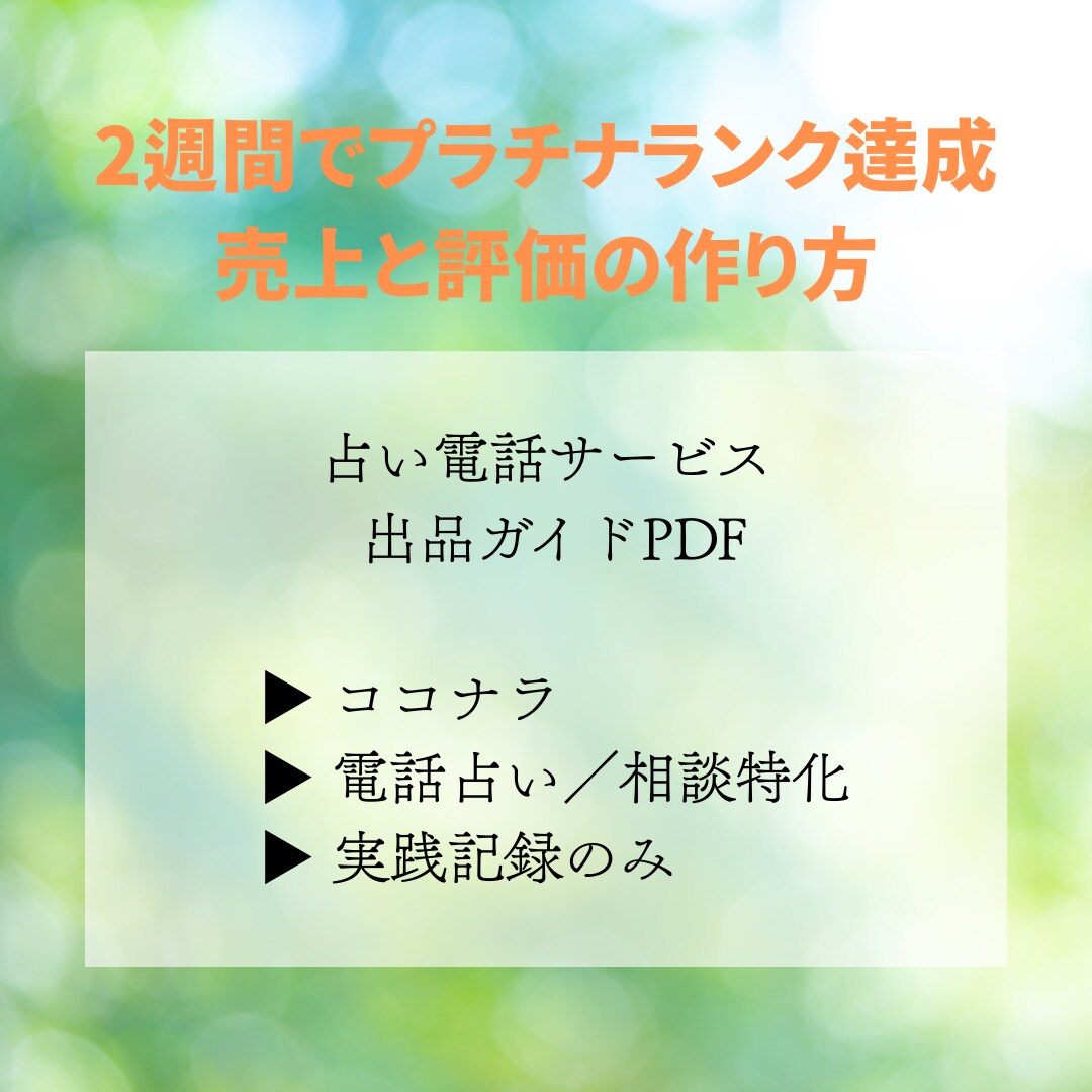2週間でプラチナランク│実際に行った手順伝授します 電話占いサービスで実際に成果が出たココナラ実践記録PDF イメージ2