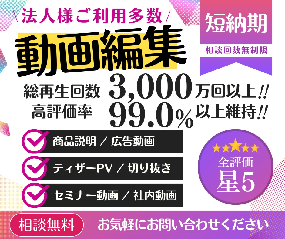 総再生回数3,000万回超！動画編集承ります 複数チャンネルを運営！YouTube高評価率99.0%越え！ イメージ1