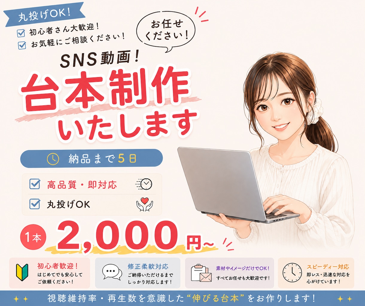 SNSショート動画の台本制作いたします お急ぎの案件もお気軽にご相談ください！ イメージ1