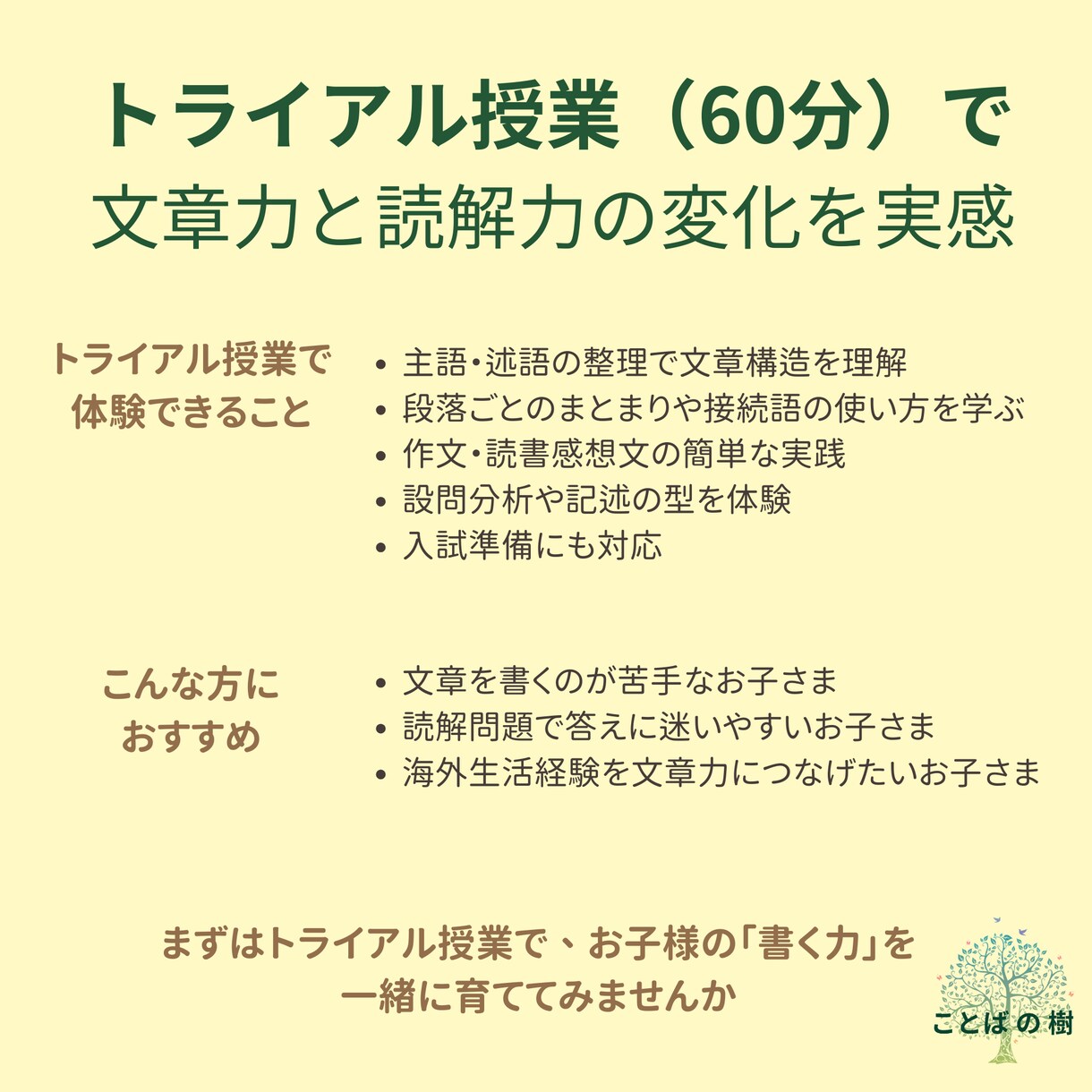 小中学生の国語力を、マンツーマンで土台から整えます 国語力を土台から、読解・記述・作文・帰国子女にも対応します。 イメージ2