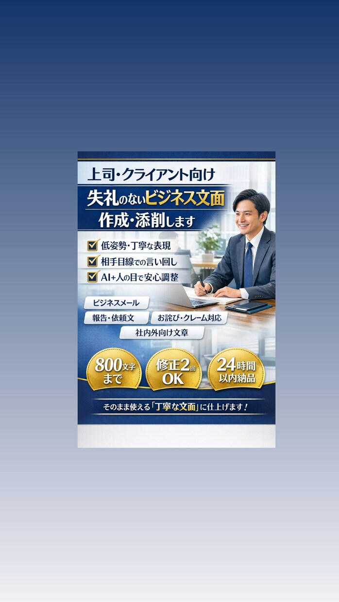 上司・クライアント向け失礼のない文面作成添削します 低姿勢・配慮重視／そのまま使える文章に整えます イメージ1
