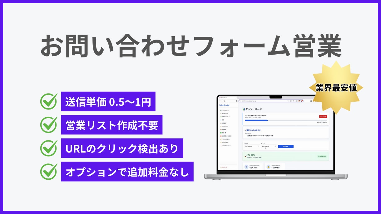 営業リスト不要でお問い合わせフォーム営業します 業界最安値でお問い合わせフォーム営業 イメージ1