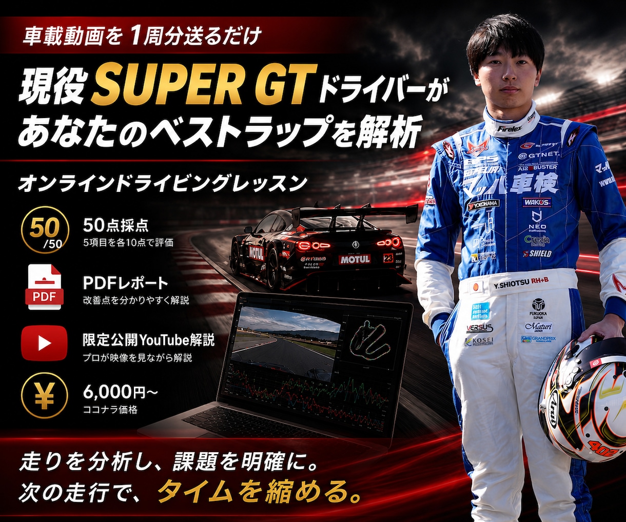 あなたのサーキット走行をプロが診断します 現役SUPER GTドライバーによるオンラインレッスン イメージ1