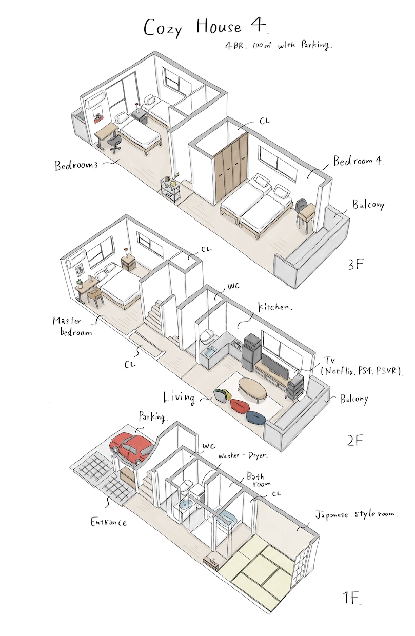 手書きで温かみのある俯瞰図作成します ホテルやお店、オフィスの内装のイメージに イメージ4