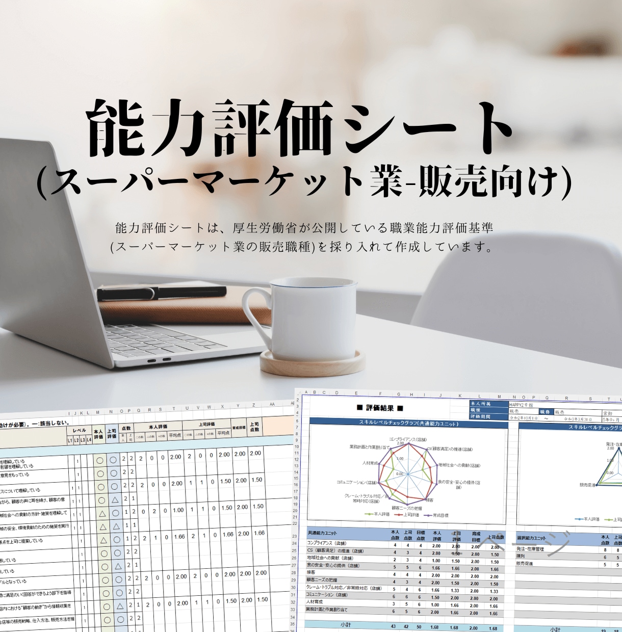 能力評価シート(スーパー、販売)を販売します 厚生労働省の職業能力評価基準を取り入れています。 イメージ1