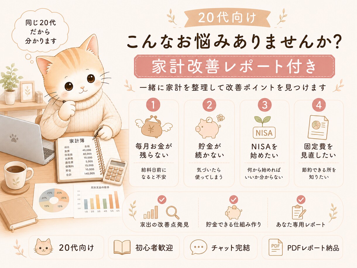 20代向け｜家計簿を診断します 家計改善レポート付きで丁寧に診断✨ イメージ3