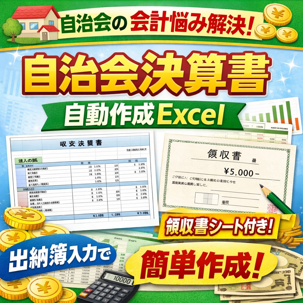 自治会・町内会の会計＆文書作成を丸ごと自動化します 会計管理エクセルと規約・議事録等のAI作成プロンプト全揃え イメージ1