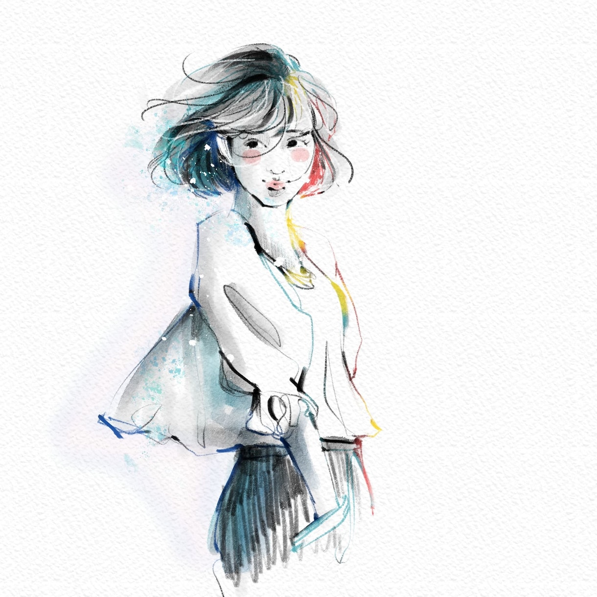ゆるい雰囲気の女の子を描きます カラー、モノクロ、写真を元にした似顔絵等もOK イメージ5