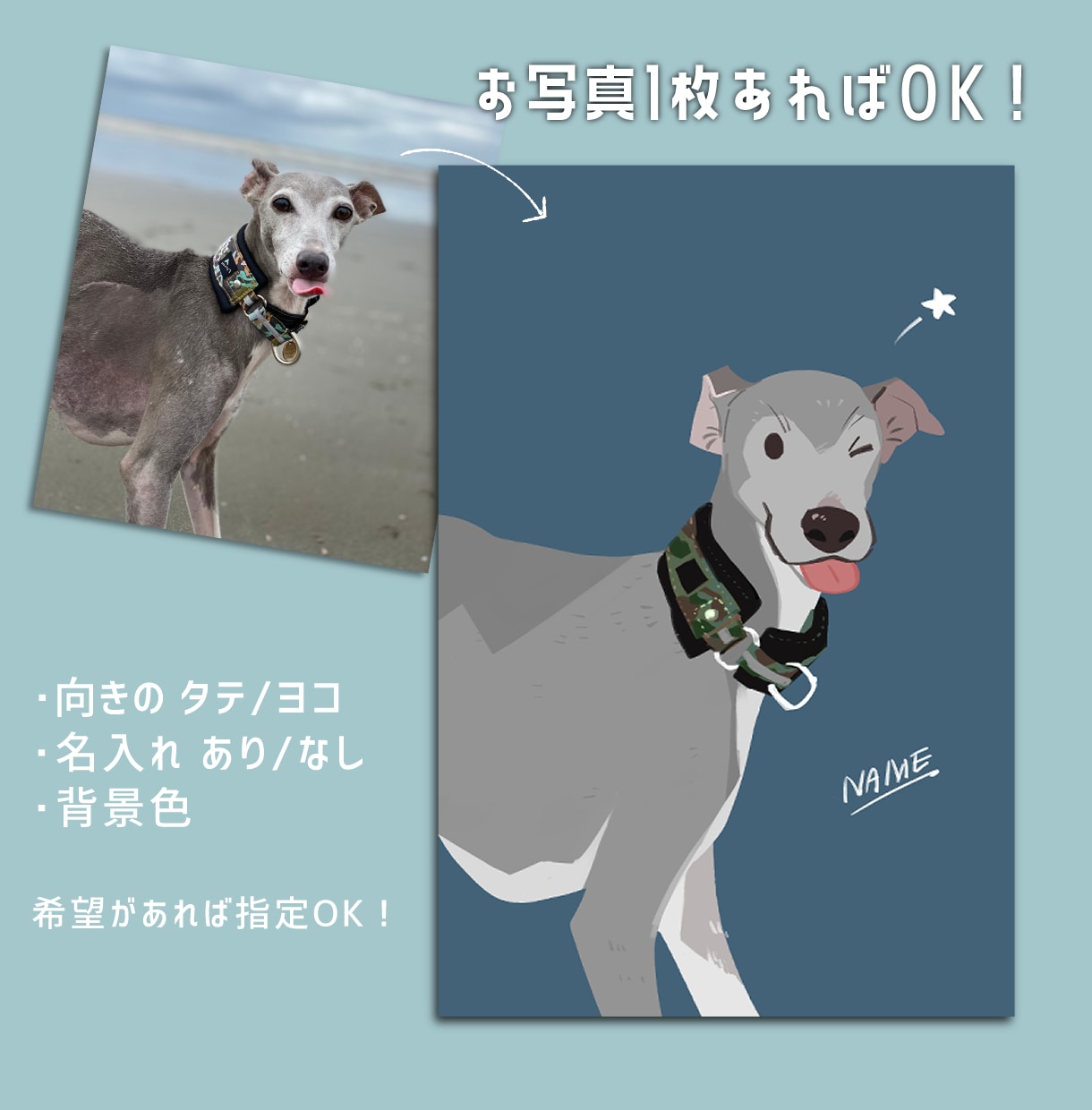 商用可能！写真1枚でペットさんのイラスト描きます ポストカードサイズで納品します！ほんわかテイストです イメージ2