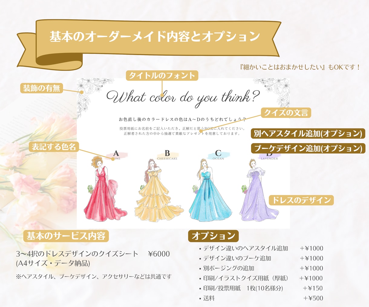 オーダーメイド★ドレス当てクイズイラスト描きます 徹底的にこだわりたい！に寄り添う＆記念に飾れるクオリティ！ イメージ5