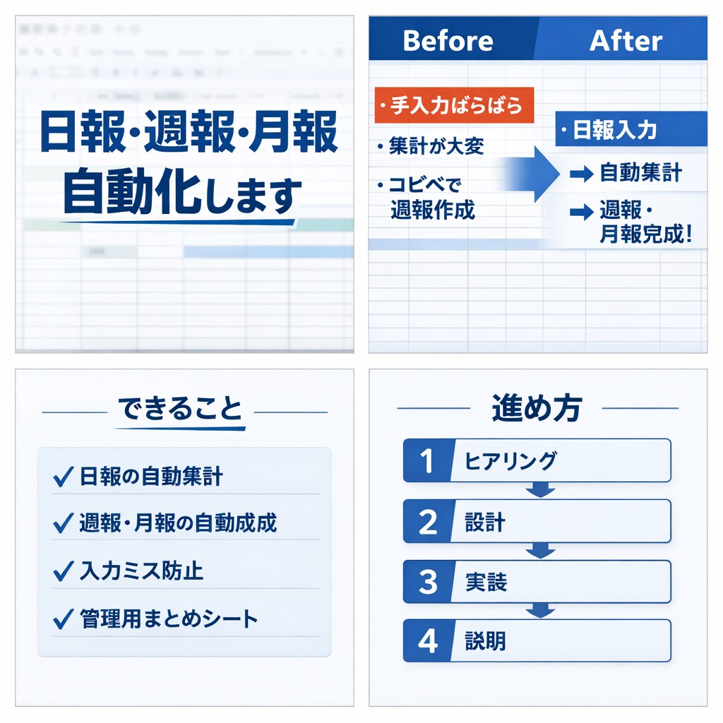 日報・週報・月報を自動作成します 毎日の報告作業を手作業ゼロにします イメージ1