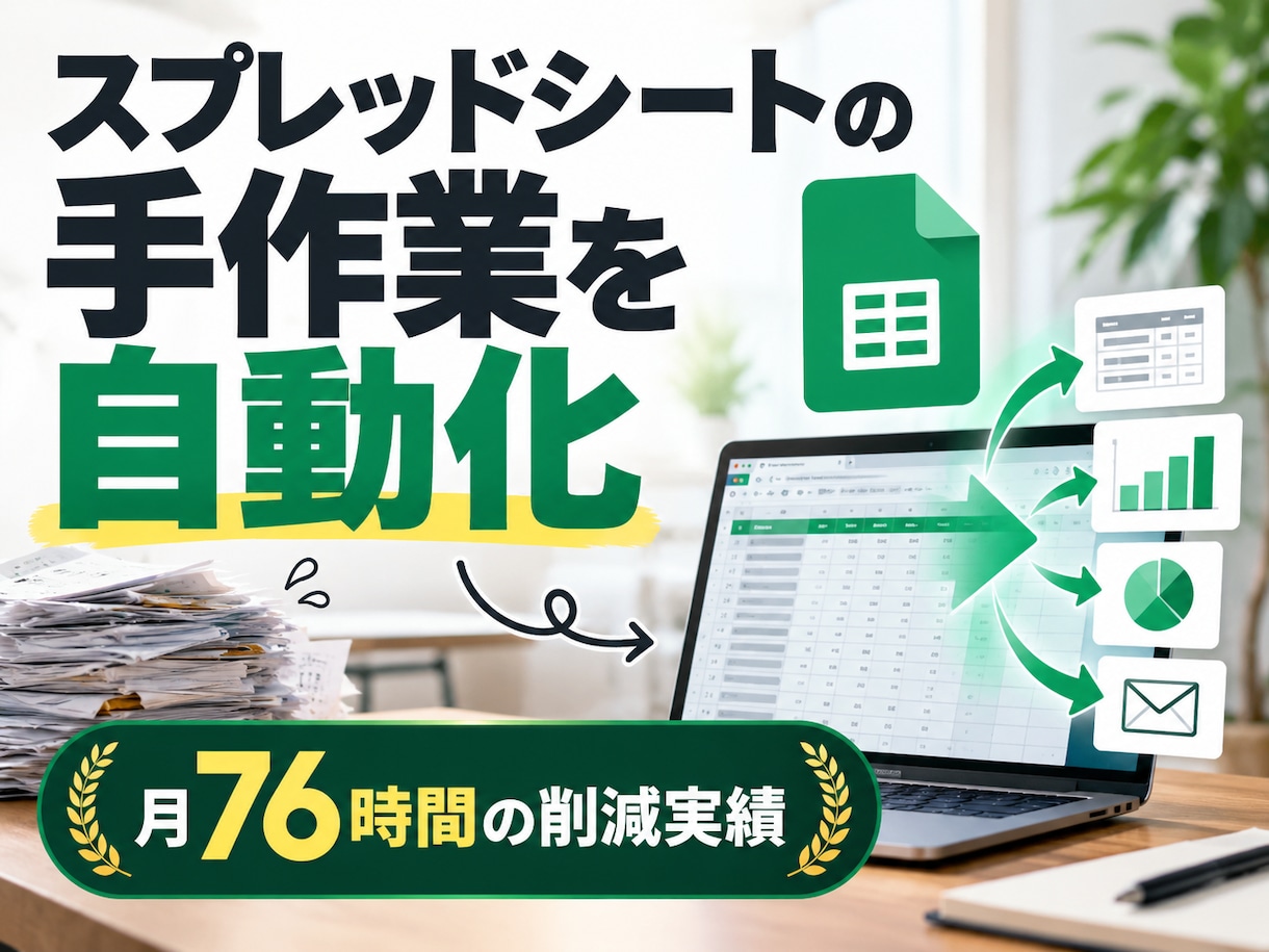 スプレッドシートの手作業をGASで自動化します 転記・集計の繰り返しをなくします。月76時間削減の実績 イメージ1